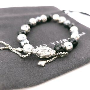 David Yurman Sterling Silver 8mm Black Onyx Hematite Elements Bead Bracelet
